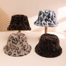 1 chiếc Mũ xô rộng vành mềm mại, ấm áp, họa tiết da báo toàn thân dành cho nữ, phong cách Âu Mỹ cổ điển, thích hợp sử dụng hàng ngày, đi làm, đi chơi, mùa thu/đông - da báo - Xem 1