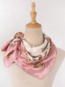 1pc Blush Pink Satin Square Scarf Women Lightweight Boho Headband Hair Accessory Spring Summer Beach Wrap Versatile Bandana Fashion Scarf - Màu Hồng baby - Xem 4
