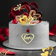 9/18 Stücke einzeln verpackte minimalistische Herz Kuchendekoration aus Acryl, goldene Hochzeitstortenaufsätze, Kuchendekoration für Valentinstag, Jahrestag, Verlobung, Geburtstag Party Zubehör - Gold - Übersicht 6