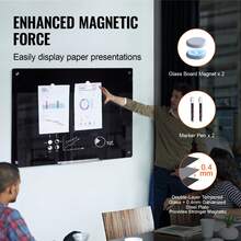 Magnetic Glass Whiteboard, Dry Erase Board 36"X24", Wall-Mounted Large White Glassboard Frameless, With Marker Tray, An Eraser And 2 Markers, Black - màu đen - Xem 3