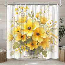 Floral Shower Curtain, Elegant Yellow Flowers Shower Curtain For Bathroom, Waterproof Fabric Shower Curtain Set With 7 Hooks 66x72 Inches Bathroom Accesssories Bathroom Deccor Bathroom Essentials Home DéCor - 彩色 - 查看 5