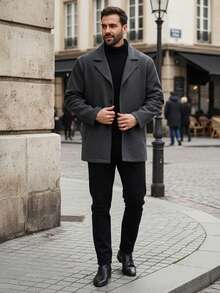 复古羊毛混纺夹克，经典版型男士休闲翻领外套 - 深灰色 - 查看 4