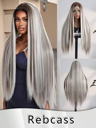 Synthetic Fiber Imported From Japan 30 Inch Straight Extra Long Soft Hair Straight Black Color Synthetic 13X4 Lace Frontal Wig For Women Prepucked With Baby Hair Glueless Wig Gifts For Women Christmas Decorations Christmas Gifts