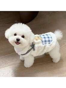 1 قطعة بلوزة رياضية صدرية سميكة بتصميم الدب الصغير لكلاب وقطط صغيرة مثل الشيواوا واليوركي، مناسبة للخريف والشتاء - الأزرق - مشاهدة 3