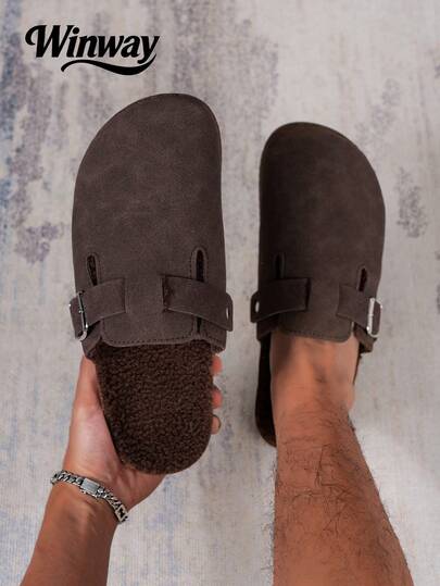 Men's Mule Shoes New Spring Vintage Slip-On Shoes Casual Slouchy Shoes, Closed Toe Flat Mules With Adjustable Strap, Available In Non-Fleece All Season And Thermal Lined Warm Autumn/Winter Versions