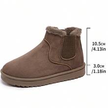 女士厚底雪地靴，新款冬季鞋履，毛绒内里，保暖冬鞋，女士平底短靴 - 卡其色 - 查看 10