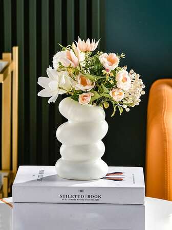 Tulip Artificial Flowers, Suitable For Restaurant, Bedroom, Living Room, Exhibition Hall, Home Decor, Cream-Colored Tulip Vase, Modern Minimalist TV Cabinet Decor, Unique Vase Floral Arrangement Decor