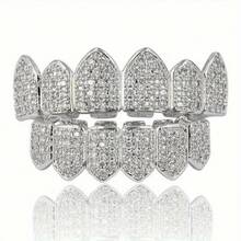 2pcs Gold Plated Crystal Rhinestone Tooth Jewelry Decals, Top & Bottom Teeth With Embedded Gems - Multicolor - View 7