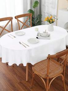 1 khăn trải bàn hình bầu dục màu trắng, khăn trải bàn kiểu nông trại bằng polyester chống thấm nước, thích hợp cho ăn uống, đám cưới, tiệc tùng, tiệc chiêu đãi, trang trí bàn - trắng - Xem 6