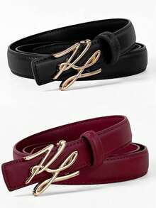 1/2pcs Luxury Fashion Letter Women's Belt - Versatile Black & Multi-Color Casual Everyday Wear, Suitable For Jeans And Various Occasions - Multicolor - View 4