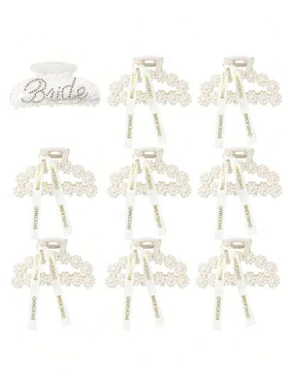 7pcs Wedding Hair Clip Set, White Rhinestone Hair Clip, Pearl Hair Clip, Photo Props, Atmosphere-Creating Items, Wedding Favors, Wedding Gifts, Simple And Elegant Hair Clips, Suitable For Wedding Parties, Wedding Receptions, Bachelor's Parties