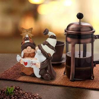 1个咖啡精灵摆件，咖啡吧装饰，节日精灵摆件，树脂材质，室内/室外节日装饰，适用于圣诞节、复活节、万圣节、季节性节日、情人节家居装饰，设计奇趣，经久耐用，家居点缀