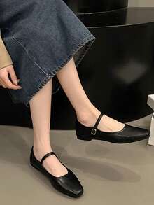 Zapatos de estilo francés con puntera cuadrada y suela blanda y cómoda para mujer, primavera 2025 - Negro - Ver 3