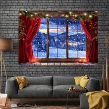 2D Flat Banner, 1 Winter Miracle Christmas Background - Polyester Snow Window View With Red Curtains And Lights, No Electricity Required, Perfect For Birthday, Anniversary, And Singles Party Decorations - Multicolor - View 5
