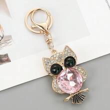 流行水钻猫头鹰钥匙扣，优雅金属动物鸟类钥匙圈