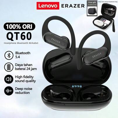 Lenovo 联想旗下品牌 ERAZER QT60 无线耳机，配备智能显示屏、触控功能、ABS/PC 材质、耳挂式设计、内置麦克风，适合跑步健身等运动场景，拥有超长续航，兼容多种设备，是一款蓝牙耳机。