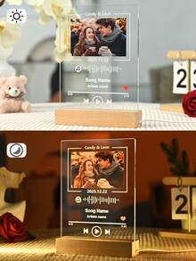 定制Spotify装饰牌匾个性化礼物，可定制照片，可定制礼物，送给他/她，可定制相框，送给男朋友/女朋友，情侣，妻子，女性，父亲节，母亲节，周年纪念日，生日，带彩灯 - 5款大長方立-音樂款+ - 查看 7