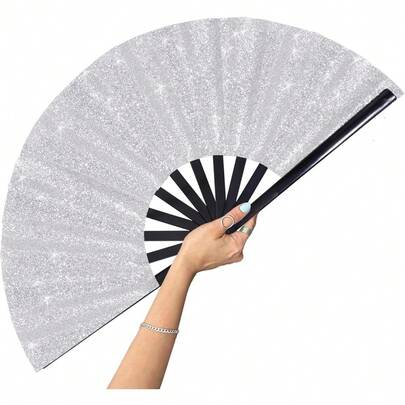 Large Folding Fan-Hand Fan Popping Fan For Line Dancing Clacking Fans For Boots On The Ground Dance, Party,Outdoor,Decoration (Red Glitter)
