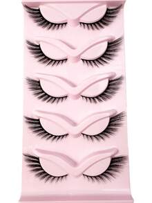 Slant Flying False Eyelashes Fox Eye Lashes Manga False Eyelashes 3D Wispy Cat Eye Wispy Anime Eyelashes Spiky Cosplay Fake Lashes Pack 5Pairs - Black - View 3