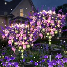 AMILL 2PCS/4PCS Solar 7-Head Lavender With Butterfly LED Garden Lights, Auto On/Off Solar Powered Outdoor Decorative Lighting Weather-Resistant Floral Pathway Lights For Wedding Christmas Halloween Party Decor, Festive Lighting, Lawn Lights - 暖白色 - 查看 6