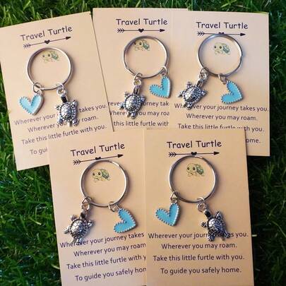 1 cái/2 cái, 5 cái Móc khóa hình rùa du lịch - Mặt dây chuyền "Wherever Your Journey Takes You", Trái tim xanh lá cây sáng bóng & Thiết kế hình rùa kim loại, Quà tặng sinh nhật lý tưởng cho nam và nữ, Phụ kiện đi biển, Trang trí xe hơi, Phụ kiện du lịch | Thiết kế sáng tạo | Kim loại bền, Quà tặng ngày lễ tình nhân, Năm mới