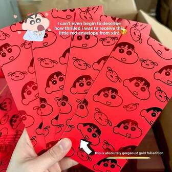 1/10/20pcs 2026 New Style Crayon Shin-Chan Gold Stamping Red Envelopes, Cute And High-Value Long Red Envelopes For The New Year. Suitable For Putting Money In During The New Year, Giving As Red Envelope Gifts, Packing Small Items In Gift Bags. Daily Storage: Small And Capable Of Holding, Suitable For Small Items.