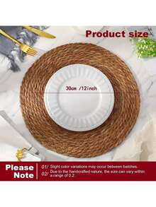 10/30-Pack 12in Natural Water Hyacinth Placemats - Handwoven Boho/Farmhouse Style For Kitchen/Wedding Table Decor (Natural Tone) | Christmas Holiday Gift - 10 chiếc màu nâu - Xem 6