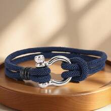 1pc Men's Horseshoe Bracelet, Double Layer Nylon Braided Wristband, Unisex Casual Wrist Accessory, Delicate Minimalist Fashion Design, Ideal Gift For Family, Friends, Partners On Holidays And Birthdays - Silver Horseshoe Buckle Nylon Bracelet - View 2