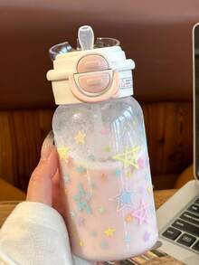 1pc Minimalist Pink Bow 850ml Capacity Water Bottle, Pearl Milk Tea Summer Cup, Portable High-Value Niche Large Capacity Thick Straw Plastic Cup, Suitable For Girls And Students