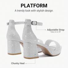 High Heels For Kids Sandals Big Girls Dress Shoes Flower Girl Shoes For Wedding Party Pageant Round Open Toe Ankle Strap Dress Sandals Platform Heels Chunky Pumps For Little Big Kids - 網格銀色 - 查看 6