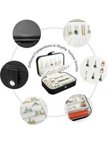 1 szt. Przenośne pudełko do przechowywania biżuterii, organizer na kolczyki, naszyjniki i pierścionki, minimalistyczne etui na biżuterię - Czarne - Zobacz 6