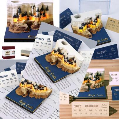 3D Art Calendar Memo Pad 2026 Creative Time Piece Calendar Magic Castle Rip Away Paper Carving Sticky DIY NoteCreative Handicrafts, Artistic Creations