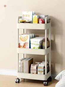 3-Tier Rolling Storage Cart With Handles - Multipurpose Floor Standing Shelving Unit, Suitable For Kitchen And Bathroom, With Removable Draining Rack, Ideal For Back To School Season, Plastic Material, Do Not Load Heavy Items, Refer To Picture For Size - Multicolor - View 8