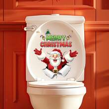 1pc Christmas Snowman & Tree Toilet Sticker, Funny Bathroom Decor, Suitable For Room, Living Room, Wall, Kitchen, Bedroom, Christmas Wall Sticker - Red and White - View 7