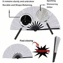13-Inch Large Folding Fan, Shining - Hand Fan Pops Out Fan Strings, Dance To Strike Fan Boots, Dance On The Ground, Party, Outdoors, Decoration Shining - 銀色 - 查看 4