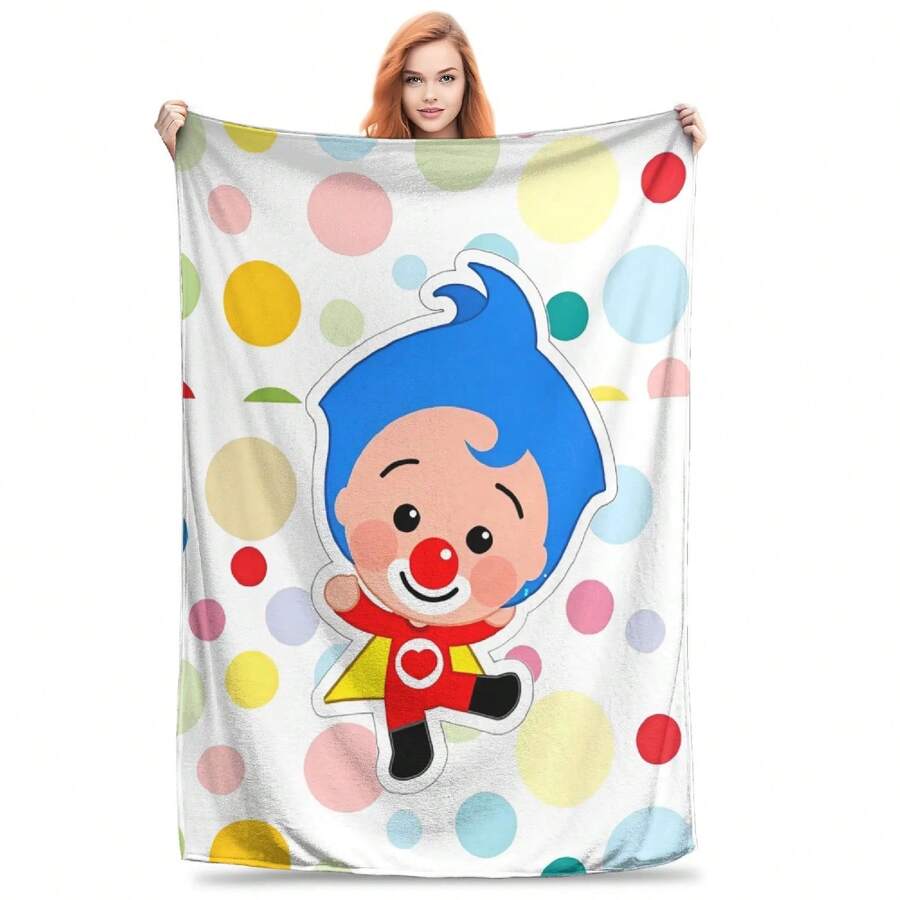 Cartoon Clown Plims Knitted Blankets Flannel Throw Blankets Bed Sofa Printed Ultra-Soft Warm Bedsprea,.Jpg - trắng - Xem 1