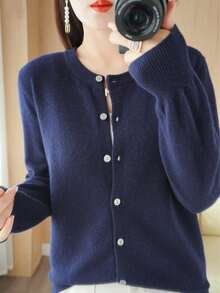 Women Lightweight Cardigans - Navy Blue - View 2