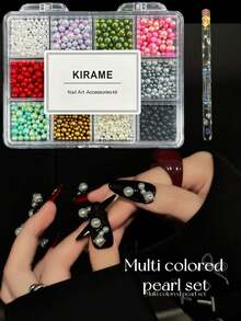 KIRAME 12-Color Mixed Size High Gloss Round Nail Art Beads Set, Includes 1 Dotting Pen, Suitable For DIY Manicure At Home, Also Applicable For Nail Salons And Nail Supply Stores, Can Be Used For Halloween, Christmas, New Year And Other Occasions, An Ideal Christmas Gift