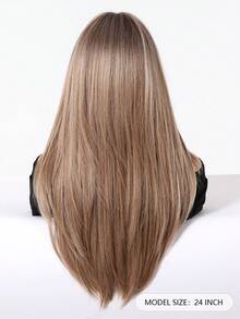 24-Inch Long Straight Ombre Light Brown Wig, Made Of Heat-Resistant High-Temperature Fiber And Imported Fiber Blends, Natural Appearance, Suitable For Women's Daily Wear And Fashion Styling. - 漸層棕色 - 查看 5