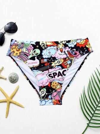 Bañadores casuales de triángulo con gráficos de dibujos animados coloridos para hombres, verano