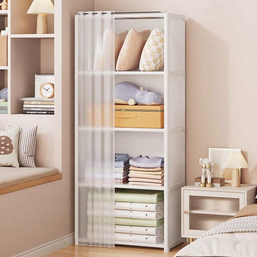 1pc Portable Closet, Multifunctional Cube Bookshelf Wardrobe, 31.5"X15.7" Organizer With Curtain, Freestanding Storage Rack For Bedroom, Living Room, Kitchen, Home Decor, Christmas Gift - B - View 1