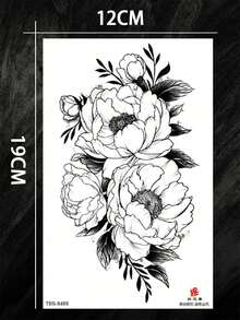1 pieza Pegatina de tatuaje temporal con diseño de flor, pegatina de tatuaje de papel, tatuaje falso de arte corporal multiusos, adecuado para tus brazos, pecho, abdomen y espalda – , fácil de aplicar y quitar - Negro - Ver 5