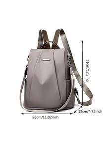 Large Capacity Solid Color Casual College Style Anti-Theft Backpack - Khaki - View 8