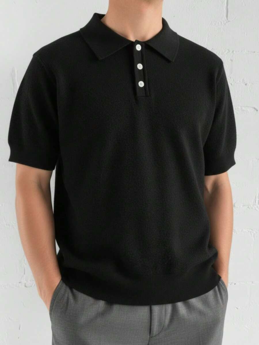 Suéter de punto con cuello polo de moda para hombre en verano