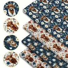 1块花卉图案高地牛绗缝面料 - 59 x 19.68 英寸（150 x 50 厘米）预裁涤纶面料 - 适用于DIY缝纫、剪贴簿、桌布和工艺品制作 - 彩色 - 查看 7