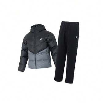Nike Men's Sportswear Casual Set: Down Jacket + Knitted Pants. Lightweight And Comfortable Down Jacket (90% Down, 10% Feathers) And Comfortable Casual Knitted Pants.