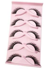 Slant Flying False Eyelashes Fox Eye Lashes Manga False Eyelashes 3D Wispy Cat Eye Wispy Anime Eyelashes Spiky Cosplay Fake Lashes Pack 5Pairs - Black - View 6