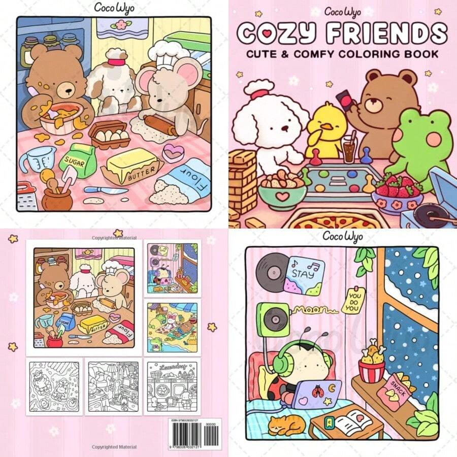 Cozy Friends: Coloring Book for Adults and Teens Featuring Super Cute ...