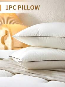 1pc Pillow, Pillow Insert, Bedding, Soft Fluffy White Pillow Insert, Solid Color Pillow For Bed, Modern Style Pillow, Fill For Back, Christmas Decoration, Stomach Or Side Sleepers, High Rebound Polyester Fiber Filling Pillow, Fall Decor, Halloween Decor, Room Decor, For Bed, Sofa, Living Room, Bedroom Decorative Stuffer Pillow - 白色黑邊 - 查看 9