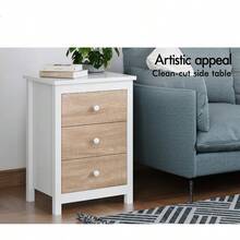 Wooden Bedside Table 3-Drawer Nightstand Cabinet Side Chest End Table 50cm X 39cm X 68.5cm Storage Organiser For Hallway Bedroom Living Room Hamza - Wood White - 3DrawersKnobHandleWoodWhite - View 6
